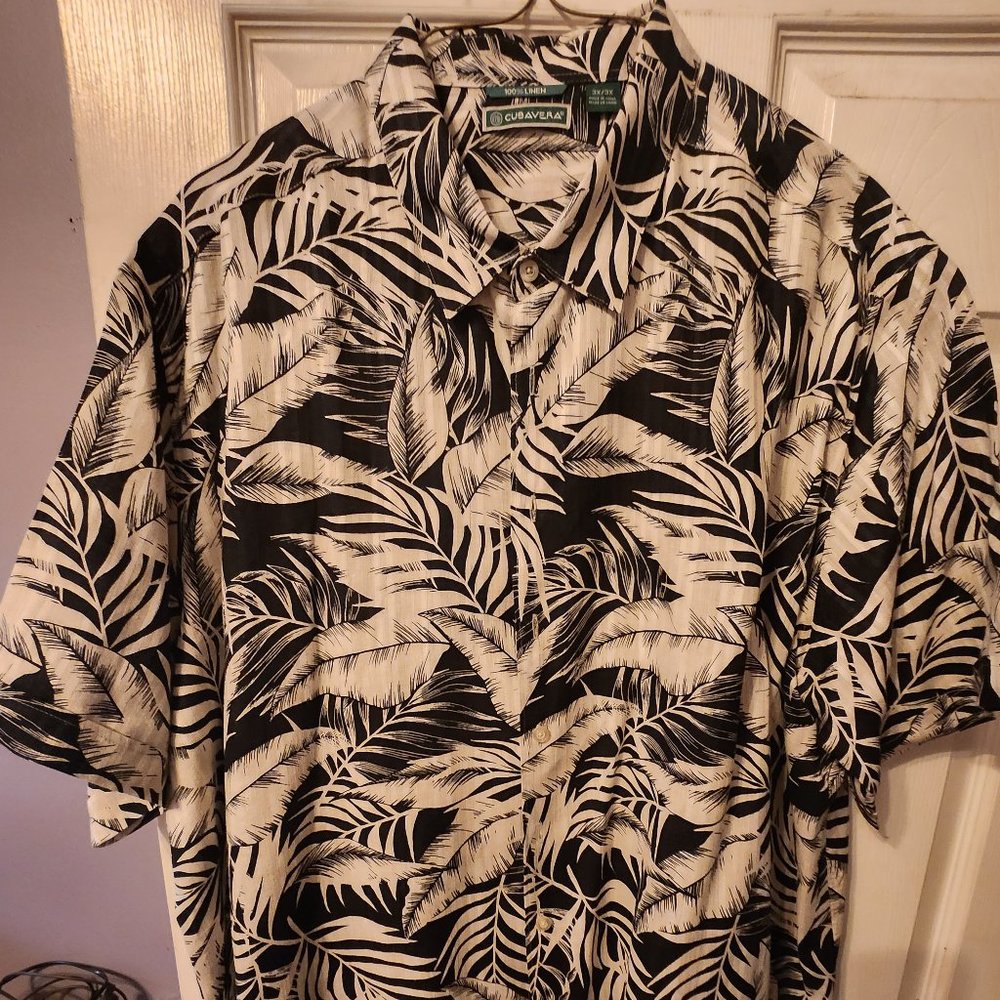 100% Linen Men's Cubavera Short Sleeve print shirt 3X/3X